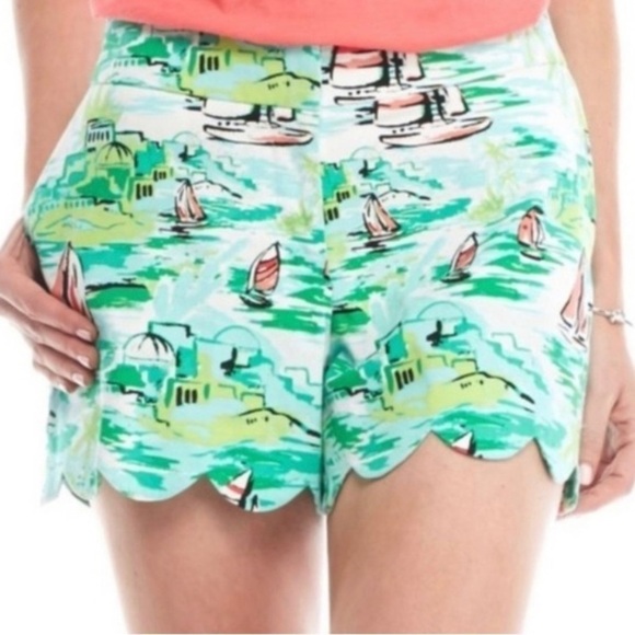 crown & ivy Green and White High Waist Shorts - Picture 3 of 10